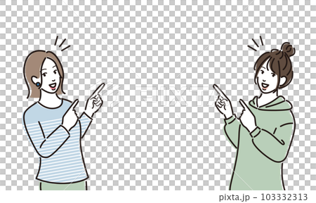 Two young women pointing and guiding 103332313