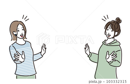 両手を広げて驚く若い女性 両手を広げて驚く若い女性 103332315