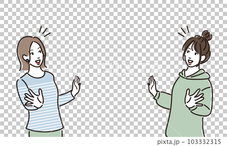 両手を広げて驚く若い女性 両手を広げて驚く若い女性 103332315