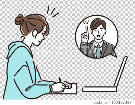 在筆記本電腦上上網課的年輕女性 103332387