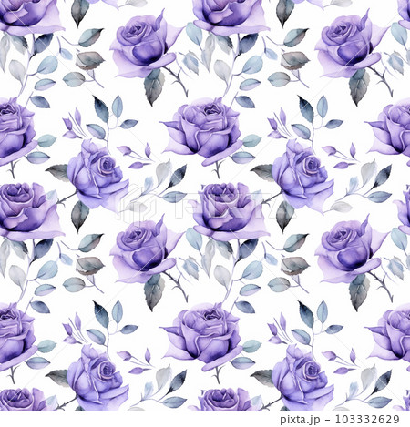 水彩の紫色のバラ シームレス背景イラスト AI画像のイラスト素材