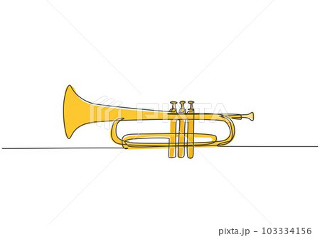 Single continuous line drawing of classical trumpet. Wind music instruments concept. Trendy one line draw design vector graphic illustration 103334156