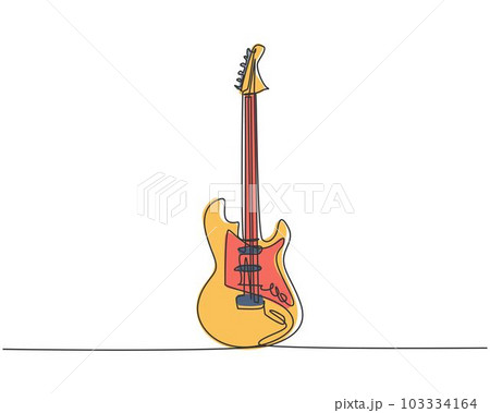 Single continuous line drawing of electric guitar. Stringed music instruments concept. Trendy one line graphic draw design vector illustration 103334164