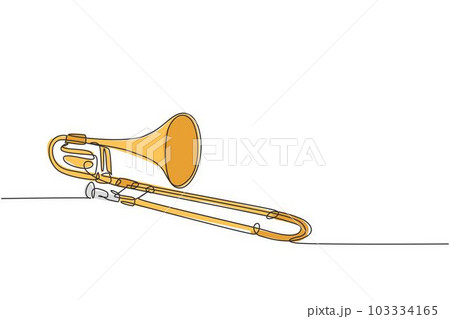 One single line drawing of luxury bass trombone. Wind music instruments concept continuous line draw graphic design vector illustration 103334165