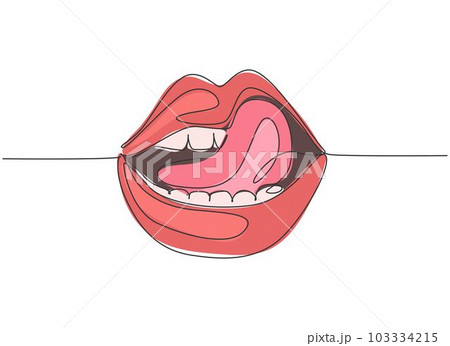 One single line drawing of old retro classic iconic lips and tongue from 80s era. Vintage icon concept continuous line draw design vector illustration graphic One single line drawing of old retro classic iconic lips and tongue from 80s era. Vintage icon concept continuous line draw design vector illustration graphic 103334215