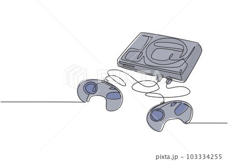 Single continuous line drawing of retro old classic arcade video game player with cassette. Vintage console game item concept one line graphic draw design vector illustration 103334255