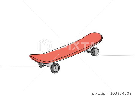Single continuous line drawing of old retro skateboard on street road. Trendy hipster extreme classic sport concept one line draw design graphic vector illustration 103334308