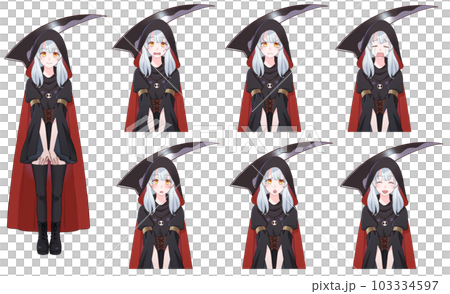 Cute girl facial expression set wearing a shinigami style costume 103334597
