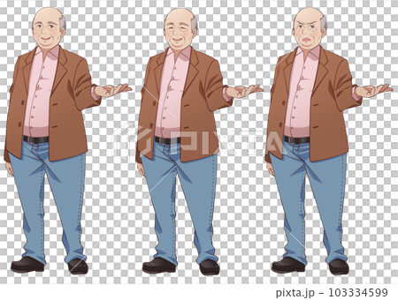 Elderly thin-haired male facial expression set with metabolic syndrome 103334599