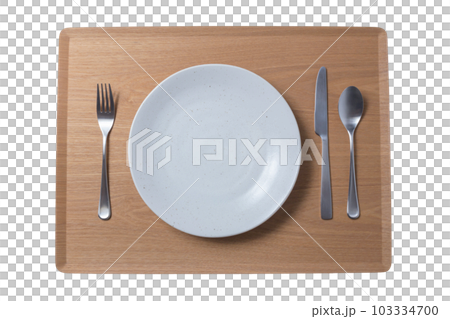 White plate, knife, fork and spoon transparent background White plate, knife, fork and spoon transparent background 103334700