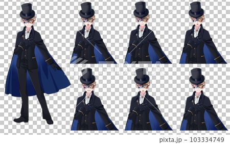 Male facial expression set wearing a mask wearing a phantom thief costume Male facial expression set wearing a mask wearing a phantom thief costume 103334749