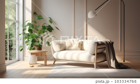 観葉植物と白いソファ 美しい空間 観葉植物と白いソファ 美しい空間 103334768