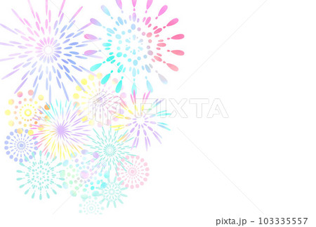 白い背景に水彩風花火のイラスト ポストカードサイズ横向き 右側余白あり 白い背景に水彩風花火のイラスト ポストカードサイズ横向き 右側余白あり 103335557