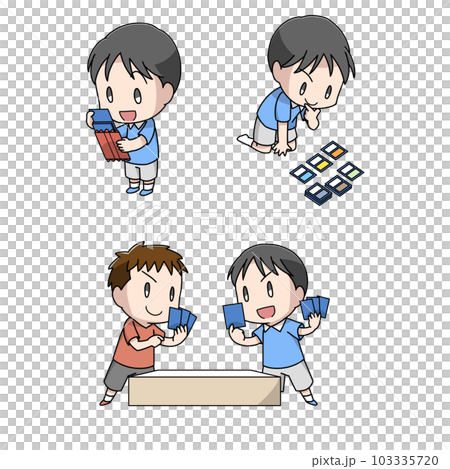 Illustration 3 patterns of a boy playing a trading card game 103335720