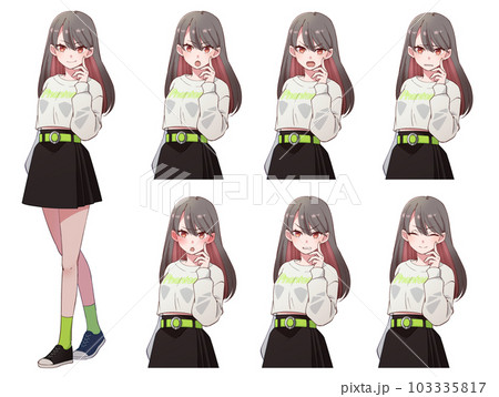 カジュアルな恰好をした美人な女の子表情セット 103335817