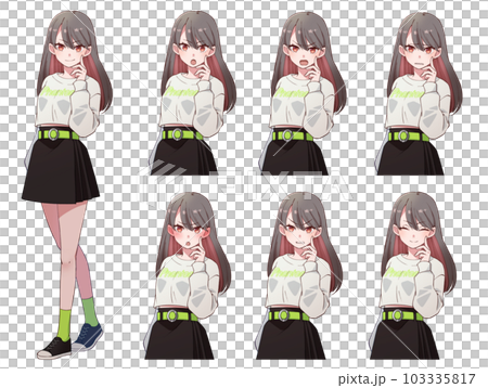 カジュアルな恰好をした美人な女の子表情セット 103335817