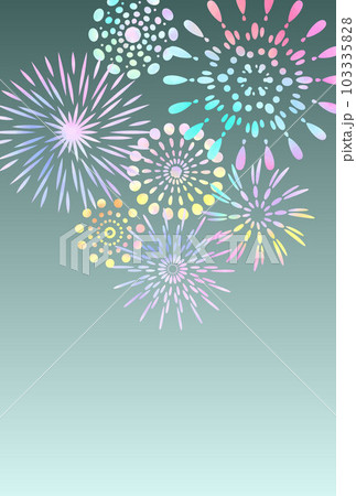 夜空にいっぱいの花火のイラスト ハガキサイズ 縦向き 余白ありの