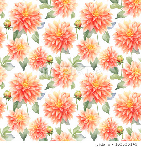 華やかな水彩の赤いダリア シームレス背景イラスト AI画像 華やかな水彩の赤いダリア シームレス背景イラスト AI画像 103336145