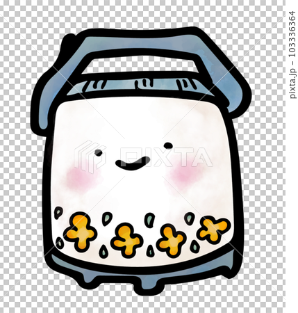 かわいいレトロな顔あり炊飯器のイラスト 103336364