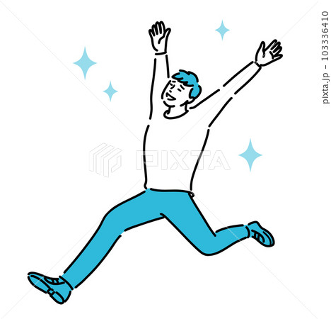 全身 嬉しそうに手をあげてスキップしている若い男性 全身 嬉しそうに手をあげてスキップしている若い男性 103336410