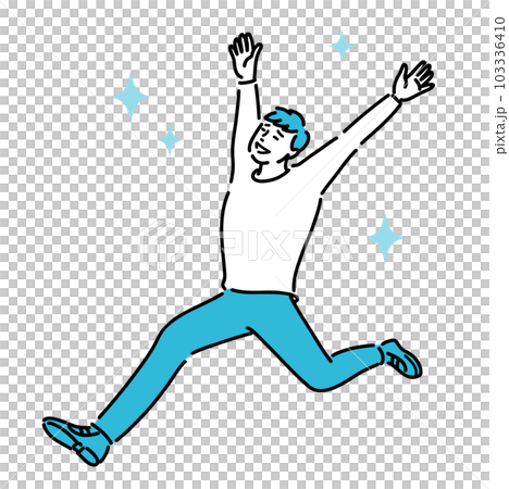 全身 嬉しそうに手をあげてスキップしている若い男性 全身 嬉しそうに手をあげてスキップしている若い男性 103336410