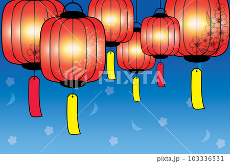 Illustration, Red Chinese lantern on blue gradient background. Illustration, Red Chinese lantern on blue gradient background. 103336531