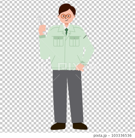 Illustration of a repair worker holding a wrench (tool) 103336536