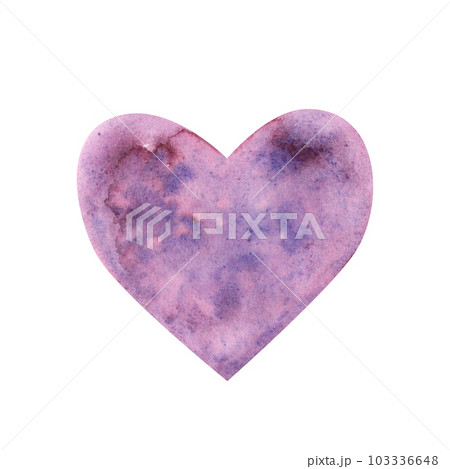 Watercolor heart shape violet isolated on white background. Hand drawn mystical sketch illustration for Valentines day Watercolor heart shape violet isolated on white background. Hand drawn mystical sketch illustration for Valentines day 103336648