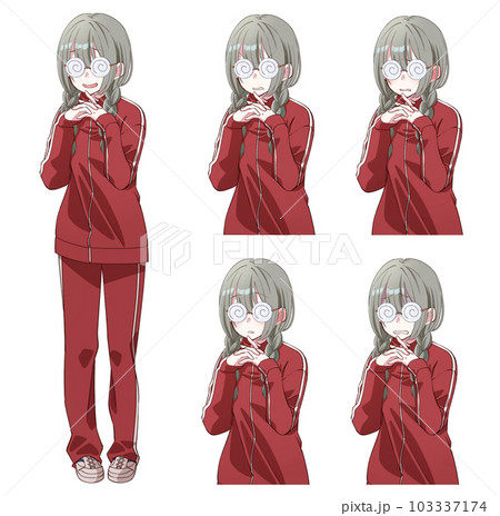 陰キャオタクな三つ編み女子高校生表情セット 陰キャオタクな三つ編み女子高校生表情セット 103337174