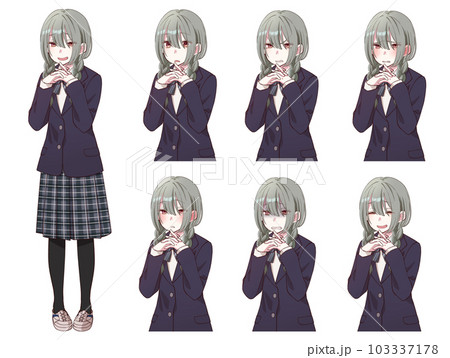 陰キャオタクな三つ編み女子高校生表情セット 103337178