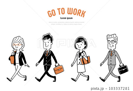 ベクターイラスト素材：通勤する人々、歩くビジネスマン 103337281