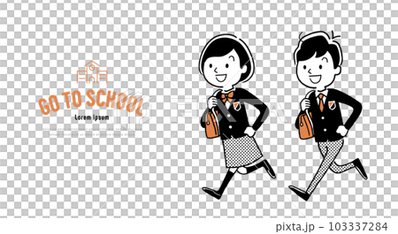 Vector illustration material: Male and female students running in uniform 103337284