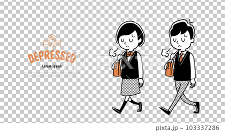 Vector illustration material: male and female students walking depressed 103337286