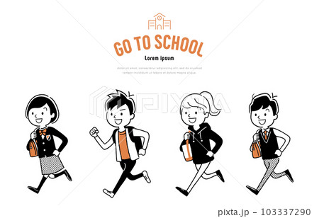 ベクターイラスト素材：笑顔で走る若い人物、男女 103337290