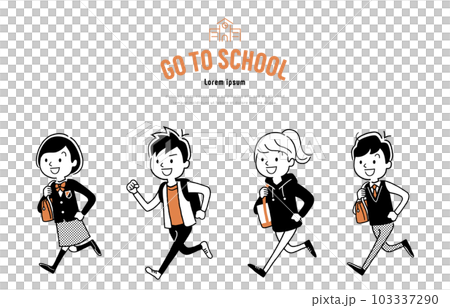 ベクターイラスト素材：笑顔で走る若い人物、男女 103337290