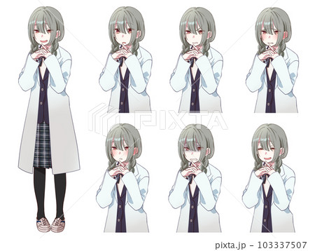 陰キャオタクな三つ編み女子高校生表情セット 103337507