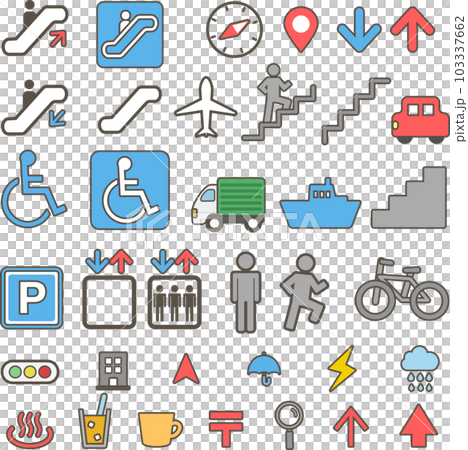 交通、設施、交通工具的簡單插圖圖標集 103337662