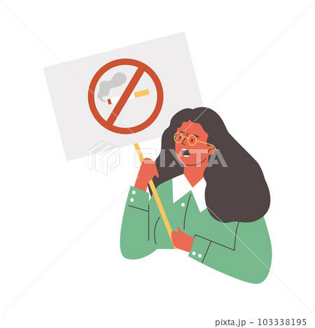 Woman holding stop smoking placard, flat vector illustration isolated on white. 103338195