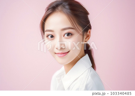 笑顔の女性のポートレート ピンク背景 AI生成画像 ジェネレーティブ AI 笑顔の女性のポートレート ピンク背景 AI生成画像 ジェネレーティブ AI 103340485
