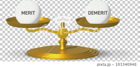 バランスのとれたメリットとデメリットの上皿天秤 103340948