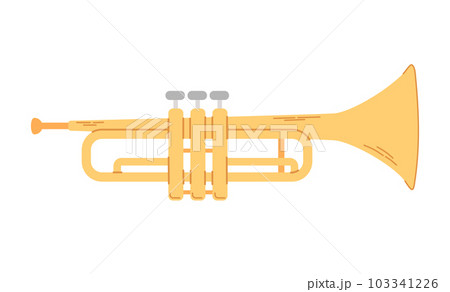 Golden trumpet illustration isolated on white background. Wind music instrument. 103341226