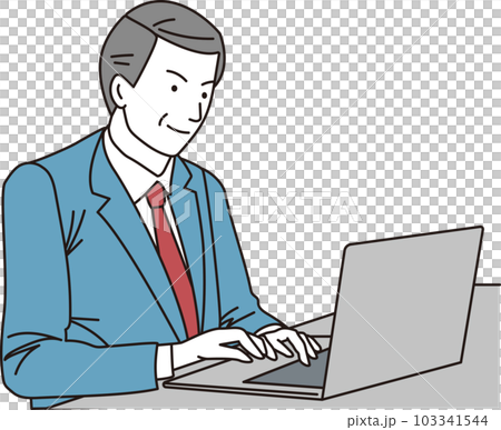 Asian middle-aged man in a suit using a laptop 103341544