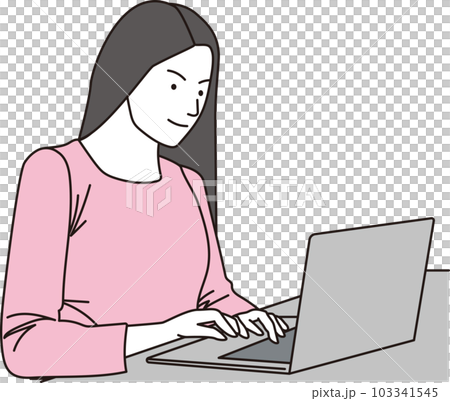 Oriental woman in casual clothes using a laptop 103341545