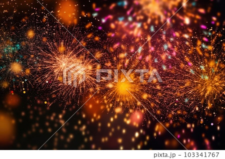 Colorful fireworks at New Year and copy space abstract holiday background elegant glitter confetti. Colorful fireworks at New Year and copy space abstract holiday background elegant glitter confetti. 103341767