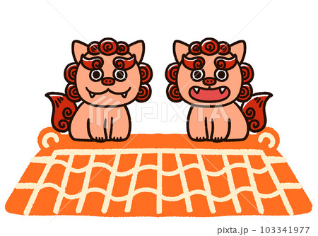 屋根の上のかわいいシーサー 103341977