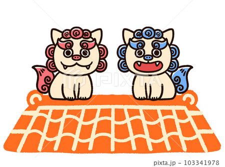 屋根の上のかわいいシーサー 103341978