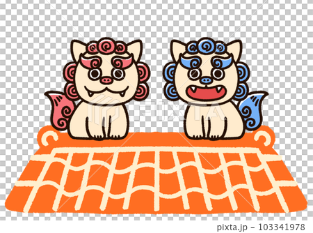 屋根の上のかわいいシーサー 103341978