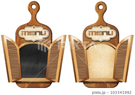 Wooden Cutting Boards with Open Windows and Text Menu Wooden Cutting Boards with Open Windows and Text Menu 103341992