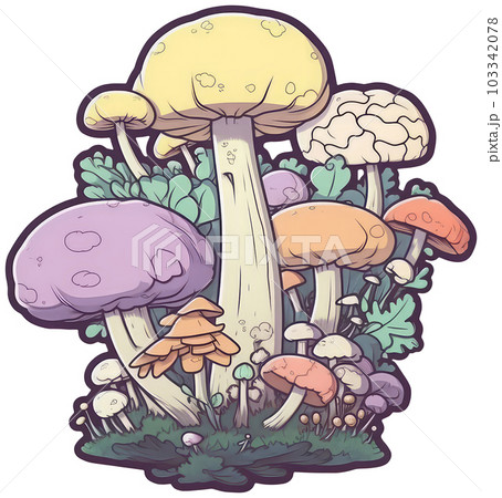 Mushroom sticker transparent illustration. 103342078