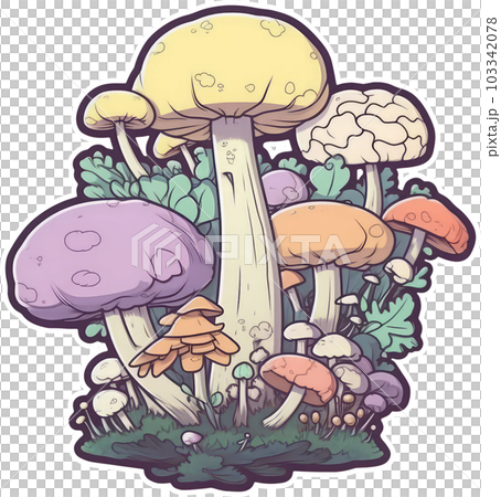 Mushroom sticker transparent illustration. 103342078